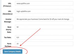 Company profile form save button.