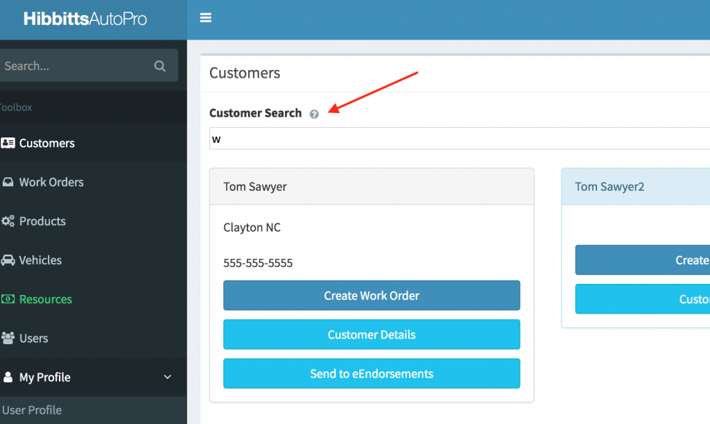 The customer search tool that helps you locate a customer within the CRM.
