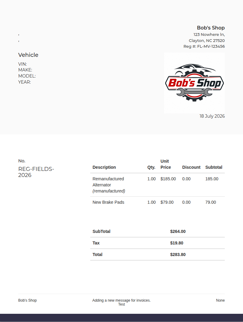 Printed HibbittsAutoPro estimate showing a remanufactured part condition