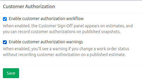 Customer Authorization workflow and warning settings in HibbittsAutoPro